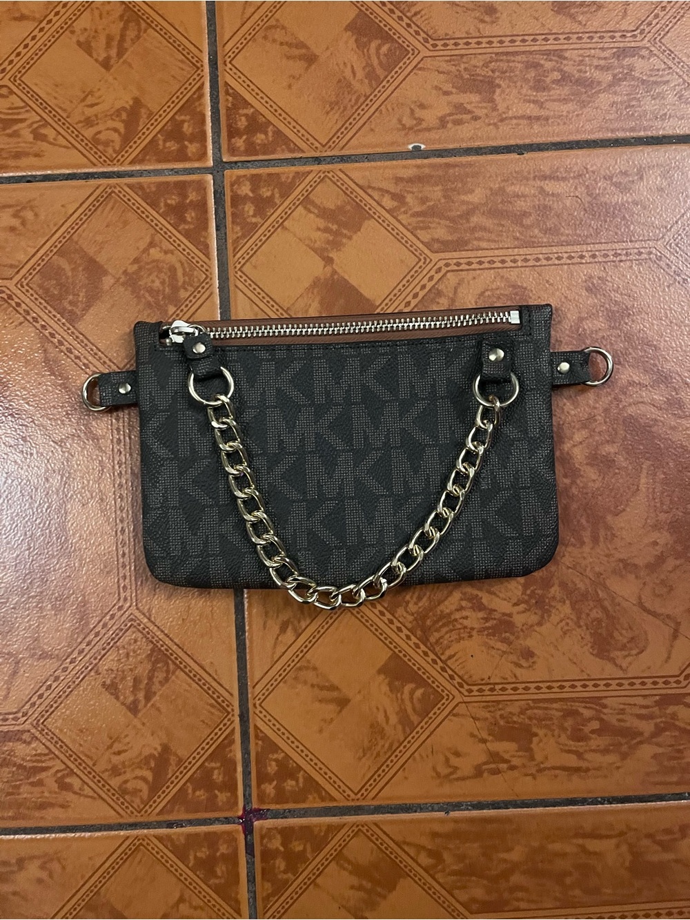 Michael Kors Dark Brown Monogram Chain Belt Bag